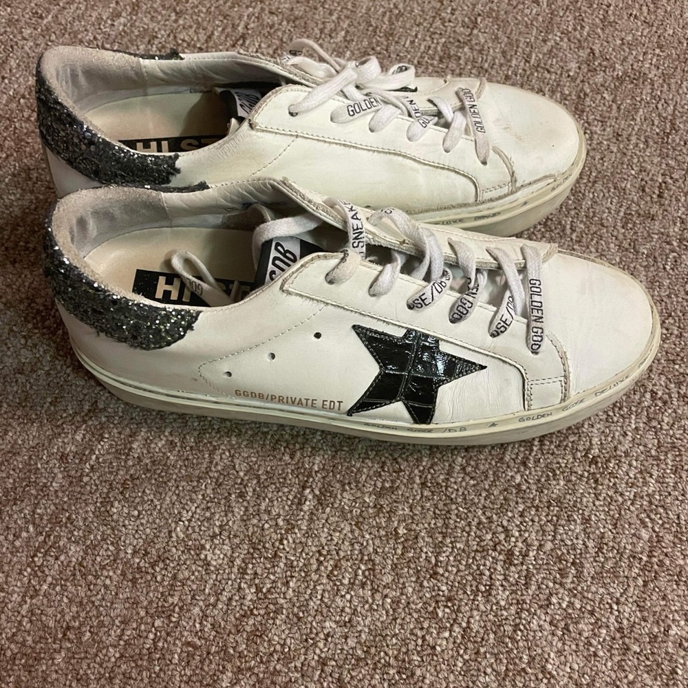 Golden Goose White and Dark Green Histar Sneakers
